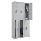 Ceha - Série RH, batterie de 3, casier 2 niveaux avec aérations à persiennes - poignée encastrée, gris clair-Porte-étiquette pratique sur la porte