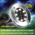 Bell+Howell - Lampes solaires disque d'extérieur ultra-lumineuses de luxe - Paquet de 4-Dessus en acier inoxydable: dessus poli en acier inoxydable antirouille pour un look propre et une pose durable au sol sur gazon et allées