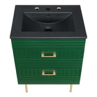 Modway - Daybreak 24" Vanette de salle de bain - Vert Noir-VANITÉ DURABLE - Cette vanité est fabriquée en caoutchouc, MDF et particules avec une finition mate, et comprend un évier en céramique avec un comptoir intégré et des trous de robinet centraux de 8"