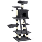 PawHut - Arbre à chat d’intérieur avec maisonnette, hamac, lit - gris foncé-Conception multi-activités avec perchoirs, hamac, lit et grande maison pour les divertir 