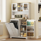 HOMCOM - Armoire de garde-manger de cuisine avec station de charge et compartiment pour poubelle - blanc-Un meuble basculant pouvant accueillir une poubelle de 7 gallons 