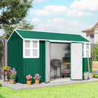 Outsunny - Remise de rangement extérieure 12 pi x 5,5 pi, avec porte verrouillable, pour jardin, vert-Fabriqué en acier galvanisé résistant aux intempéries
