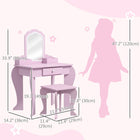 Qaba - Table de maquillage pour enfants avec miroir et tabouret, motif nuage - rose-Convient aux chambres, salles de jeux et crèches  
