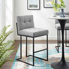 Modway - Privy Acier inoxydable noir Tissu rembourré Tabouret de bar - Noir Gris clair-Tissu polyester doux pour tissu