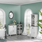 Kleankin - Armoire haute de salle de bain autoportante avec tiroir - blanc-Équipé de poignées pratiques 