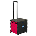 BAZIC Products - Chariot pliant sur roues avec couvercle, 16 po x 18 po x 15 po, Noir/Rouge-Peut contenir jusqu'à 70 lb