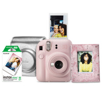 Fujifilm - Ensemble-cadeau INSTAX Mini 12 - Fleur rose-Ensemble-cadeau incluant appareil instantané INSTAX Mini 12 Fleur rose, étui de luxe de ton argent pour appareil INSTAX Mini 12, paquet de 10 films instantanés INSTAX Mini et support à photo INSTAX MINI texturé à motif d'étoiles