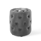 Modway - Amour Ronde à boutons touffés Performance Velvet Ottoman - Gris-Ottoman à accents à boutons touffés