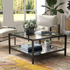 Hudson&Canal - Table basse carrée Hera 32" avec étagère miroir - Bronze noirci-Une finition en bronze noirci fabriquée à la main est appliquée sur le cadre en acier
