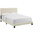 Modway - Amira Tissu rembourré Lit Queen, Beige-Tête de lit capitonnée à boutons rembourrés