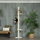 PawHut - Arbre à chat du sol au plafond 87 po-102 po avec kit anti-basculement - jaune-Les poteaux enveloppés de sisal encouragent le comportement naturel de griffade, préservant ainsi vos meubles 