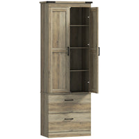 HOMCOM - Armoire de cuisine haute 67 po avec étagères réglables - brun café-Armoire à quatre niveaux et deux tiroirs maximisent l’espace de rangement 