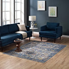 Modway - Minu Treillis floral vieilli Tapis de 5 pi l x 8 pi L - Bleu, Gris, Jaune et Orange-Tissage serré à poil bas