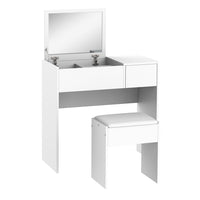 HOMCOM - Coiffeuse avec miroir rabattable et tabouret rembourré - 31,5 po L x 15,7 po l x 31,1 po H - blanc-Plateau rabattable avec miroir clair pour votre maquillage quotidien 