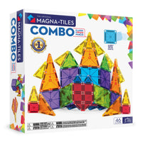 Magna-Tiles - Ensemble de construction magnétique Combo 46 pièces-Ce Qui Est Inclus: 4 triangles droits mircoMAGS, 6 triangles équilatéraux mircoMAGS, 8 carrés mircoMAGS, 8 triangles isocèles mircoMAGS, 2 triangles droits, 4 triangles isocèles, 6 triangles équilatéraux, 8 carrés. 
