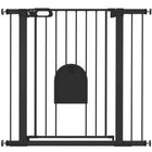 PawHut - Barrière pour Animaux Extra Large 30"-41" avec Petite Porte - 35"H - Noir-Cette barrière de sécurité pour escaliers permet à la porte de s’ouvrir dans les deux sens