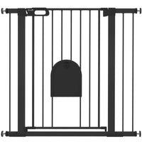 PawHut - Barrière pour Animaux Extra Large 30"-41" avec Petite Porte - 35"H - Noir-Cette barrière de sécurité pour escaliers permet à la porte de s’ouvrir dans les deux sens