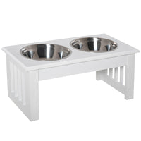 PawHut - Station d’alimentation et d’abreuvement double de luxe pour chien - blanc-Conception à double gamelle en acier inoxydable, durable, hygiénique, sans rouille, sans lixiviation et compatible avec le lave-vaisselle. 