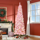 HOMCOM - Sapin de Noël artificiel 7 - 5' forme crayon enneigé avec lumière LED - rose-La couleur rose crée une atmosphère douce 