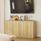 HOMCOM - Buffet cannelé 30,7 po avec porte à ouverture par pression - chêne - ensemble de 2-Portes rainurées et système push-to-open assurant un look épuré