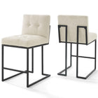 Modway - Privy Acier inoxydable noir Tissu rembourré Tabouret de comptoir - Noir beige - Ensemble de 2-Ensemble de tabourets de comptoir de cuisine Glam Deco de 2