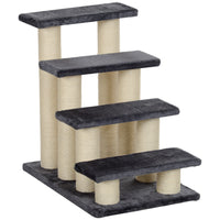 PawHut - Escalier pour animaux 4 niveaux 4 marches griffoir pour chat mobilier à griffer gris foncé-Cadre en bois aggloméré solide recouvert de peluche douce pour plus de durabilité, de confort et de sécurité 