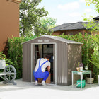Outsunny - Abri de jardin 7' x 4' avec kit de fondation et doubles portes, marron clair-Construction robuste avec des murs striés renforcés et une fondation solide 