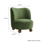 Modway - Monroe Performance Velvet Chaise d’accent - Noyer vert mousse-Esthétique douce avec des contours arrondis