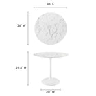 Modway - Lippa Rond de 36 po Faux marbre Table à manger, Blanc-Table en marbre artificiel