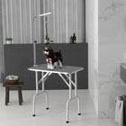 PawHut - Table de Toilettage pour Chiens et Chats Pliable avec Surface Anti-dérapante - Gris-Plateau avec surface en caoutchouc texturé pour éviter de glisser