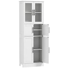 HOMCOM - Armoire de salle de bain 67 po haute avec six portes - blanc-Finition blanche moderne avec poignées barre noires, adaptée à divers environnements 