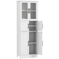 HOMCOM - Armoire de salle de bain 67 po haute avec six portes - blanc-Finition blanche moderne avec poignées barre noires, adaptée à divers environnements 