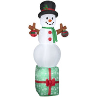 GEMMY - Bonhomme de neige gonflable de Noël sur boîte cadeau - 211 cm-S'illumine grâce à une ampoule LED économe en énergie