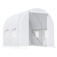 Outsunny - serre tunnel 8 pi x 6,6 pi x 6,6 pi avec porte et fenêtre de ventilation, blanc- Le cadre en tubes d’acier galvanisé offre stabilité et soutien  
