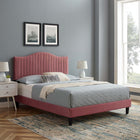 Modway - Juniper Chenal Touffé Performance Velvet Lit de plateforme King, Rose poussiéreuse-Pieds en bois noir avec capuchons sans marque