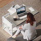 HOMCOM - Table basse relevable avec compartiments cachés - gris ciment-Style moderne avec finition gris ciment qui s'harmonise avec divers décors intérieurs