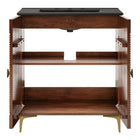 Modway - Vernon 30" Bois cannelé Armoire de coiffeuse avec évier - Noir noyer-Assemblée requise