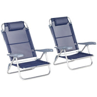 Outsunny - Ensemble de 2 chaises de camping portables, bleu foncé-Lot de 2 chaises de plage pour se détendre avec un ami au bord de la mer  