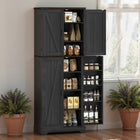 HOMCOM - Armoire de cuisine garde-manger 64 po avec étagères réglables - noir-Les portes avec poignées noires ajoutent une touche moderne à la décoration 