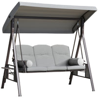 Outsunny balançoire de porche 3 places robuste avec auvent inclinable, gris clair-Balançoire d'extérieur autoportante robuste pouvant accueillir confortablement 3 personnes pour une expérience de détente
