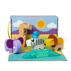 Melissa & Doug - Coffret de jeu Blockables Safari 34 pièces-Le Safari Play Set inclut 16 blocs, 15 connecteurs, une crinière de lion en feutrine et des oreilles d’éléphant en feutrine avec connecteurs intégrés, 1 figurine, ainsi que des instructions illustrées pour construire un zèbre, un alligator, un lion, un éléphant et une girafe.