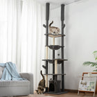PawHut - arbre à chat du sol au plafond 89 po-100 po avec poteaux à griffer - gris-Comprend deux hamacs pour chats et une grotte pour chats pour plus de confort 