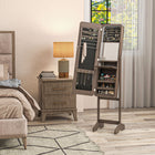 HOMCOM - Armoire à bijoux avec miroir autoportante - 11,75 po L x 57,5 po l x 14,25 po H - marron-Miroir extérieur pleine longueur offrant une vue complète de votre tenue 