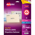 Avery - Étiquettes d'adresses Easy Peel laser/jet d'encre, incolores lustrées, 3 1/3 po x 4 po, paq./60 (7664)-Étiquette permanente