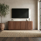 Hudson&Canal - Meuble TV rectangulaire Canton pour téléviseurs jusqu'à 75 po - Noyer satiné-Fabriqué en MDF et PVC robustes avec une finition noyer satinée réalisée à la main