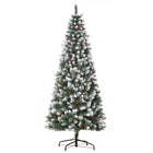 HOMCOM - Sapin de Noël floqué avec baies rouges - pommes de pin - vert-Décoré de baies rouges et de pommes de pin pour un look luxueux 