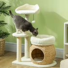 PawHut - Arbre à chat 31 po avec poteaux à griffer, condo, lits - balle jouet-Matériaux : Panneau de particules, velours lapin (100 % polyester), coton PP, jonc, sisal 