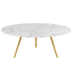 Modway - Lippa Rond de 40 po Faux marbre Table basse avec base trépied - Or Blanc-Table basse moderne du milieu du siècle