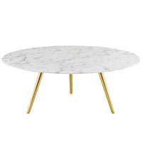 Modway - Lippa Rond de 40 po Faux marbre Table basse avec base trépied - Or Blanc-Table basse moderne du milieu du siècle
