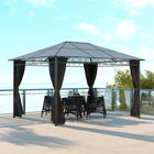 Outsunny - Auvent à toit rigide 13' x 10' - tonnelle de terrasse - gris foncé-Structure en acier et aluminium pour une structure stable 